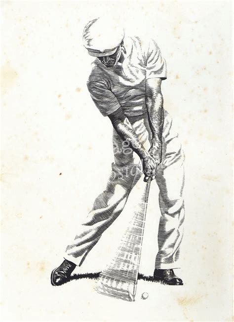 Golf Sport Vintage Illustration Black Red Line Art Office Den