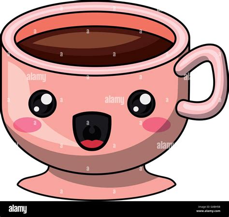 Coffee Mug With Kawaii Face Cute Cartoon And Character Isolated Vector