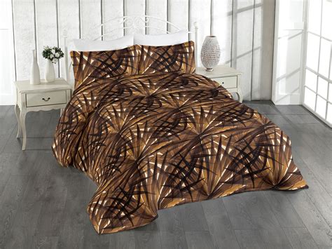 Hawaii Themed Coverlet Tropical Leaves Pattern With Neutral Colors Boho Summer Print 3 Piece