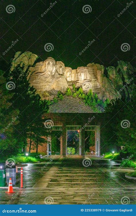 Mount Rushmore Entrance at Night after a Rainfall Stock Image - Image ...