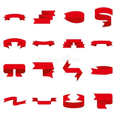 Red Ribbons Set Isolated On White Background Vector Illustration