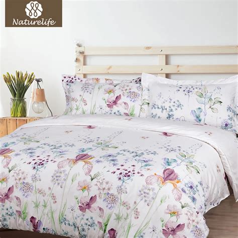 Naturelife Spring Flower Pattern Duvet Cover Set Soft Modern White