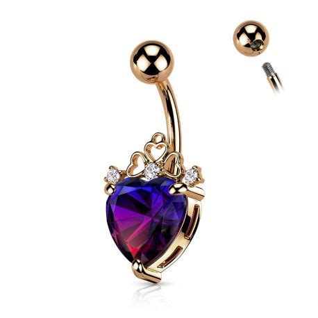 Piercing Nombril Coeur Cristal Filigrane Plaqu Or Rose