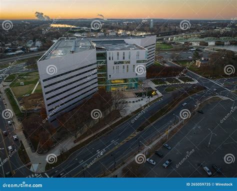 Aerial View Of A Sunrise Over The Buildings In Downtown Trenton New