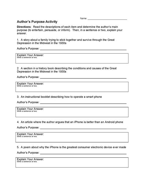 Authors Purpose And Point Of View Worksheets