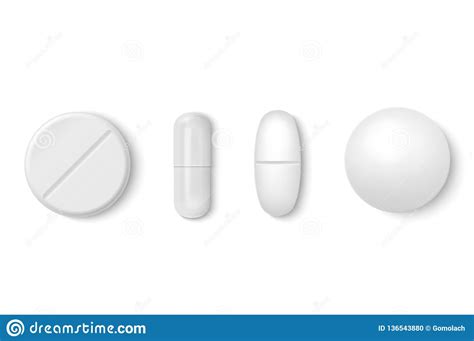 Vector D Realistic White Medical Pill Icon Set Closeup Isolated On