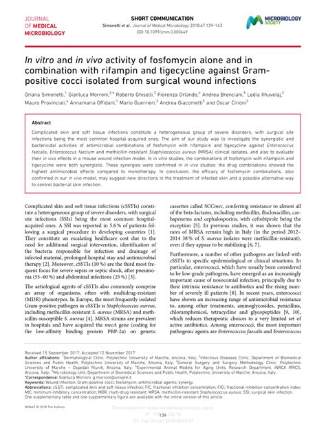 PDF In Vitro And In Vivo Activity Of Fosfomycin Alone And In