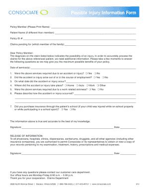 Fillable Online Possible Injury Information Form Fax Email Print