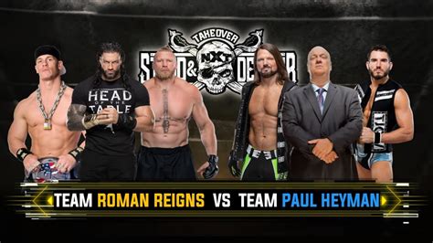 Team Roman Reigns John Cena Brock Lesnar Vs Team Paul Heyman AJ