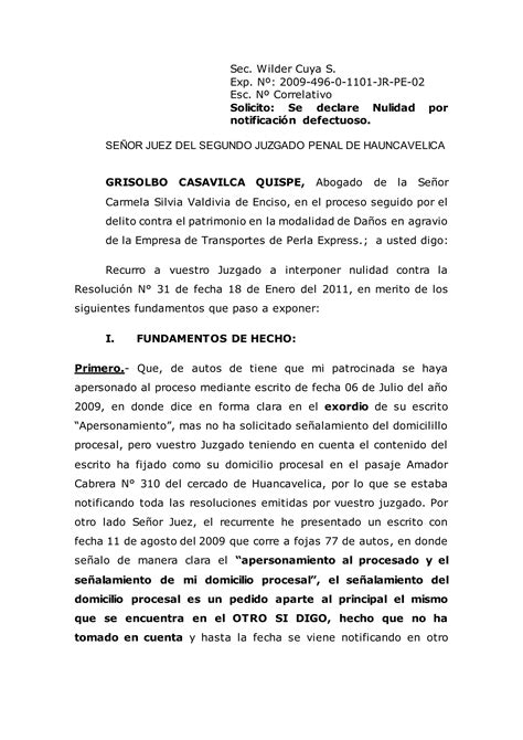 Nulidad De Los Actuados Pdf