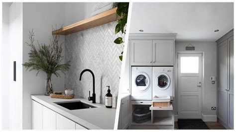 75 Laundry Room With Gray Backsplash And Yellow Backsplash Design Ideas