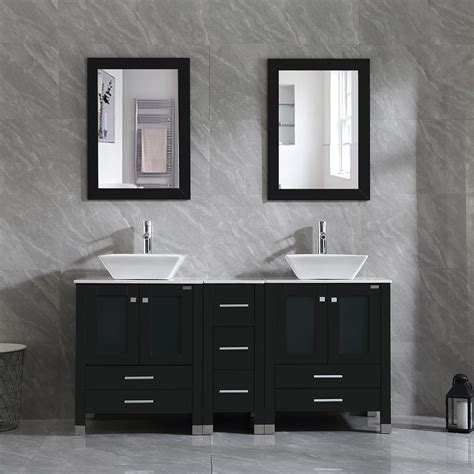 Wonline 60 Homes Bathroom 60inch Modern Wood Cabinet With Marble