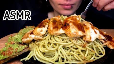 ASMR Spaghetti With Pesto Sauce Teriyaki ChickenGuacamole Toast