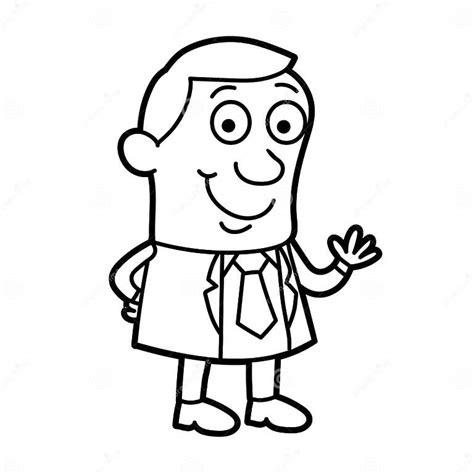 Happy Business Man Cartoon Black Outline Stock Vector Illustration Of