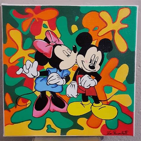 Painting on Canvas Minnie and Mickey Mouse Fan Art 20 Cm X 20 Cm Disney ...