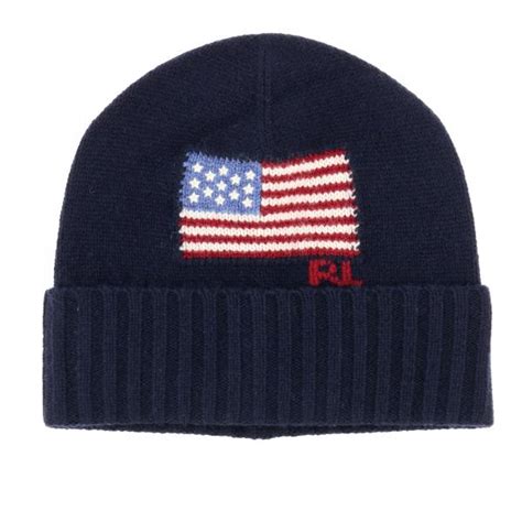 Polo Ralph Lauren Outlet Cappello In Lana Con Bandiera Blue