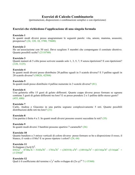 Esercizi Di Calcolo Combinatorio