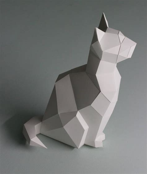 Papercraft Cat Sitting Kitty 3d Low Poly Paper Sculpture Diy T Decor