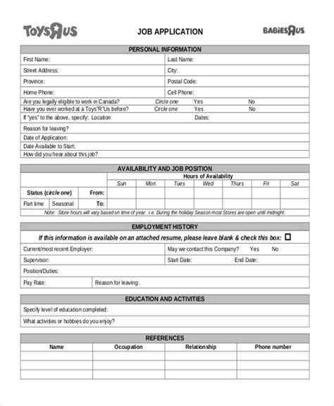 Free 10 Sample Generic Job Application Forms In Pdf Ms Word Excel Job Application Form