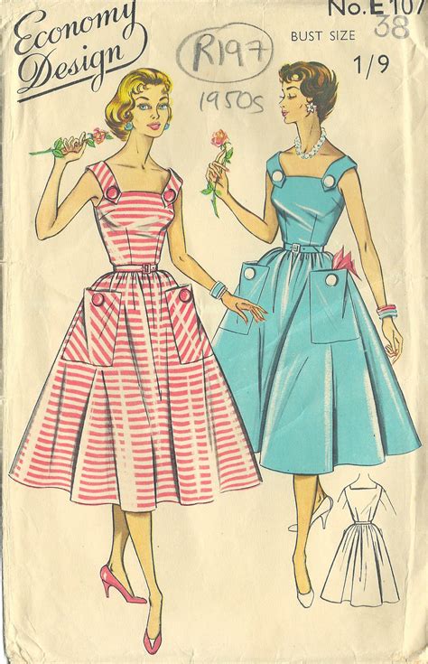 1950s Vintage Sewing Pattern B38 Dress R197 The Vintage Pattern Shop