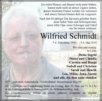 Traueranzeigen Von Wilfried Schmidt Trauer Gedenken