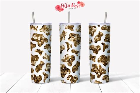 Gold Glitter Cow Print Oz Skinny Tumbler Digital Design For Etsy