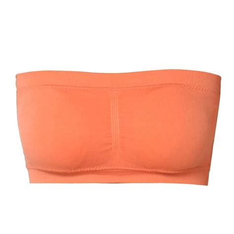 Themogan Womens Seamless Removable Pad Wire Free Bandeau Bra Strapless Tube Bralette Top Coral