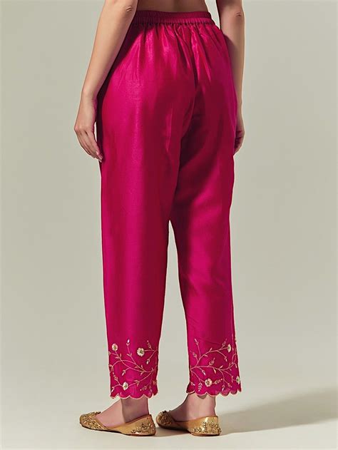 Buy Pink Hand Embroidered Chanderi Silk Pants ANAN1089 ART30SEP The