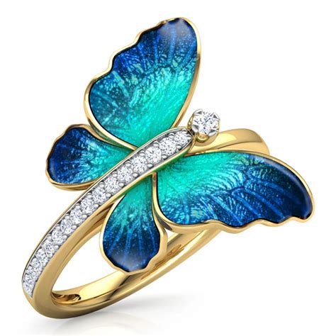 Fdlk Gorgeous Butterfly Design Ring Crystal Enamel Ring Engagement