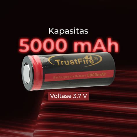 TrustFire Baterai Recharge 26650 Li Ion 3 7V 5000mAh Flat Top 1 PCS