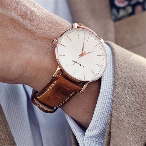 Classic Rose Gold Slim Watch Brown Top Grain Italian Leather Strap