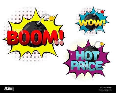 Background With Bomb And Wow Sign In Pop Art Style Vector Illustration