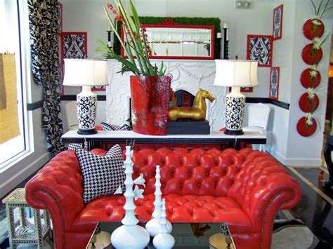 Eclectic Living Room With Vintage Red Leather Couch | HGTV