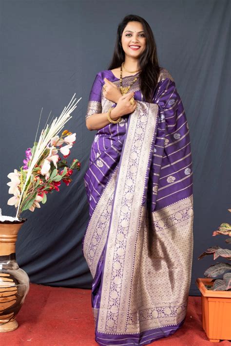 Woven Jacquard Pure Banarasi Silk Saree In Purple Ucchal Fashion