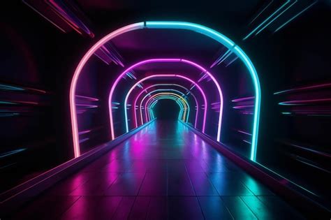 Premium Ai Image A Tunnel With Neon Lights And A Blue And Pink Neon