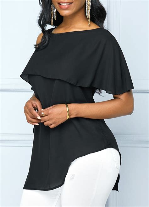 Black Asymmetric Hem One Sleeve Blouse Rosewe Usd How