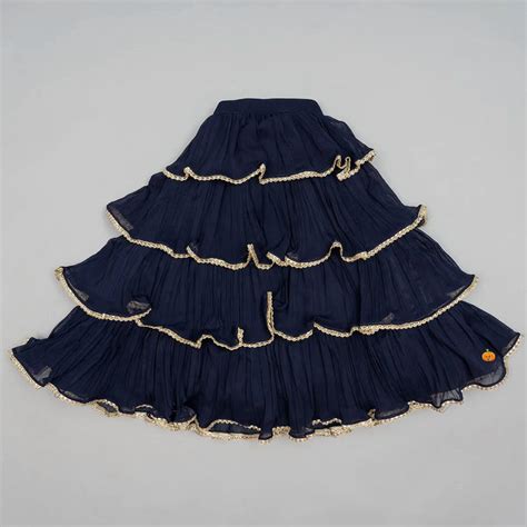 Buy Navy Blue Layered Girls Lehenga Choli Mumkins