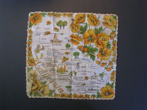 Vintage Mid Century Hankie Handkerchief California Souvenir Etsy