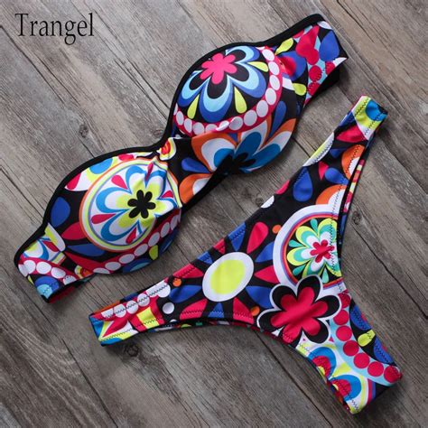 Trangel New Colorful Sexy Bikini Floral Print Bikinis Halter Swimwear Women Bandage Swimsuit Low