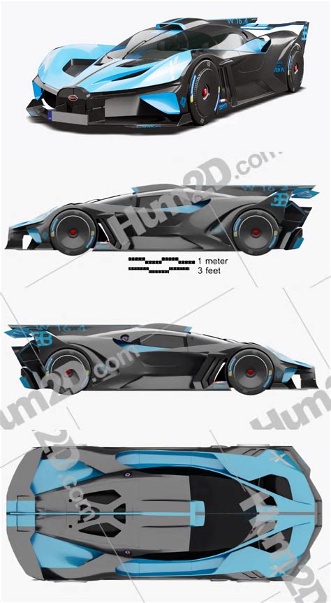 Bugatti Bolide 2021 Car Clipart: side, front/back and top view Bugatti ...