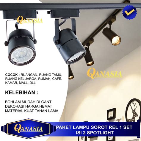 Jual Paket Lampu Sorot Rel Isi 2 Spotlight Track Light Rell Fitting E27