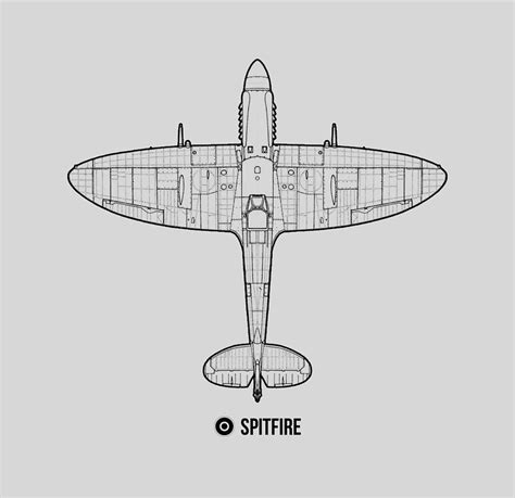 RAF Spitfire Top Blueprint Dark Digital Art by Ed Jackson - Pixels