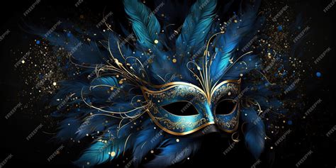 Premium Photo Blue And Gold Color Combination Feathery Masquerade