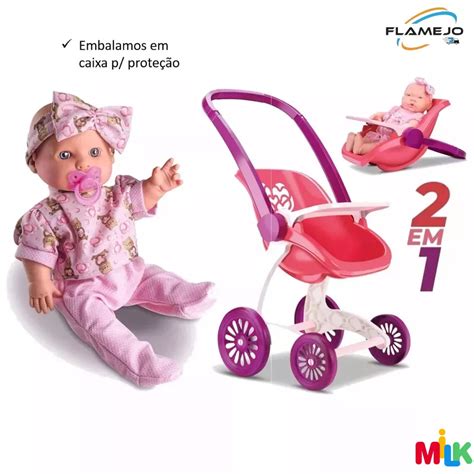 Boneca Faz Xixi Milk Babys Mais Carrinho De Passeio Confort Baby Em