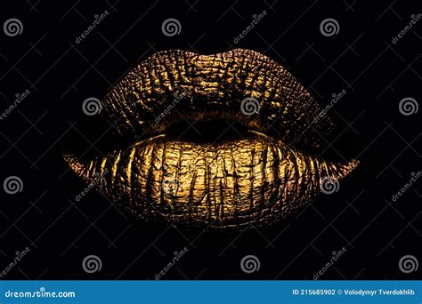 Abstract Gold Lips Golden Lips Closeup Gold Metal Art Lip Beautiful