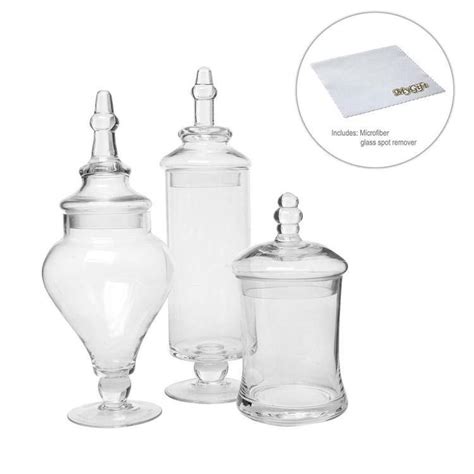 Designer Clear Glass Decorative Apothecary Jars 3 Piece Set Glass