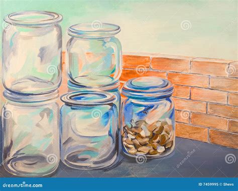 Glass jars oil painting stock illustration. Illustration of containers - 7459995