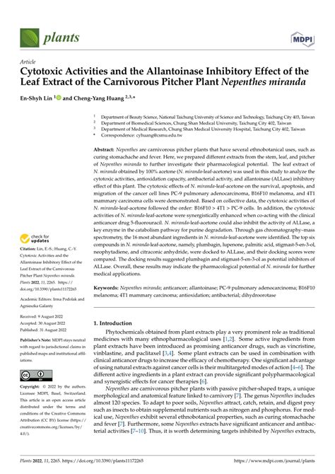 PDF Cytotoxic Activities And The Allantoinase Inhibitory Effect Of