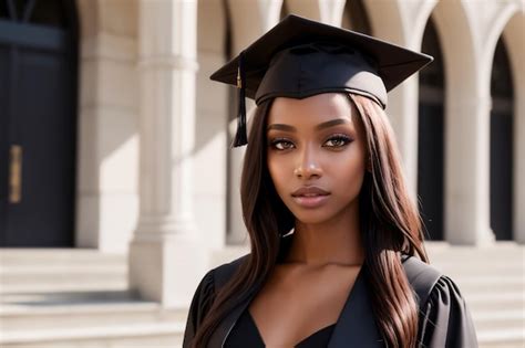 Una Mujer Negra De A Os Con Toga Y Birrete Celebrando Su Graduaci N