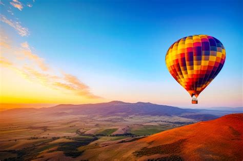 Premium Photo Large Colorful Hot Air Balloon Flying Over Lush Green